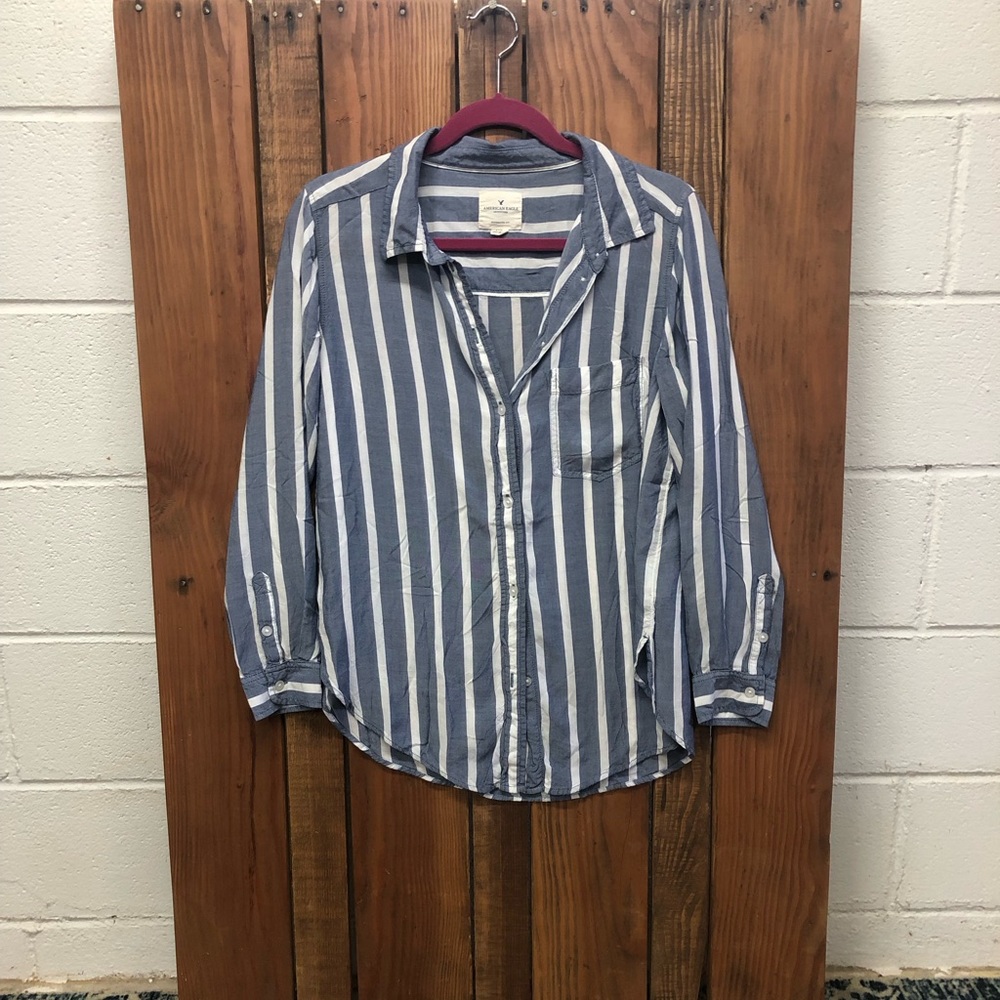 American Eagle size small striped button top - Picture 2 of 8